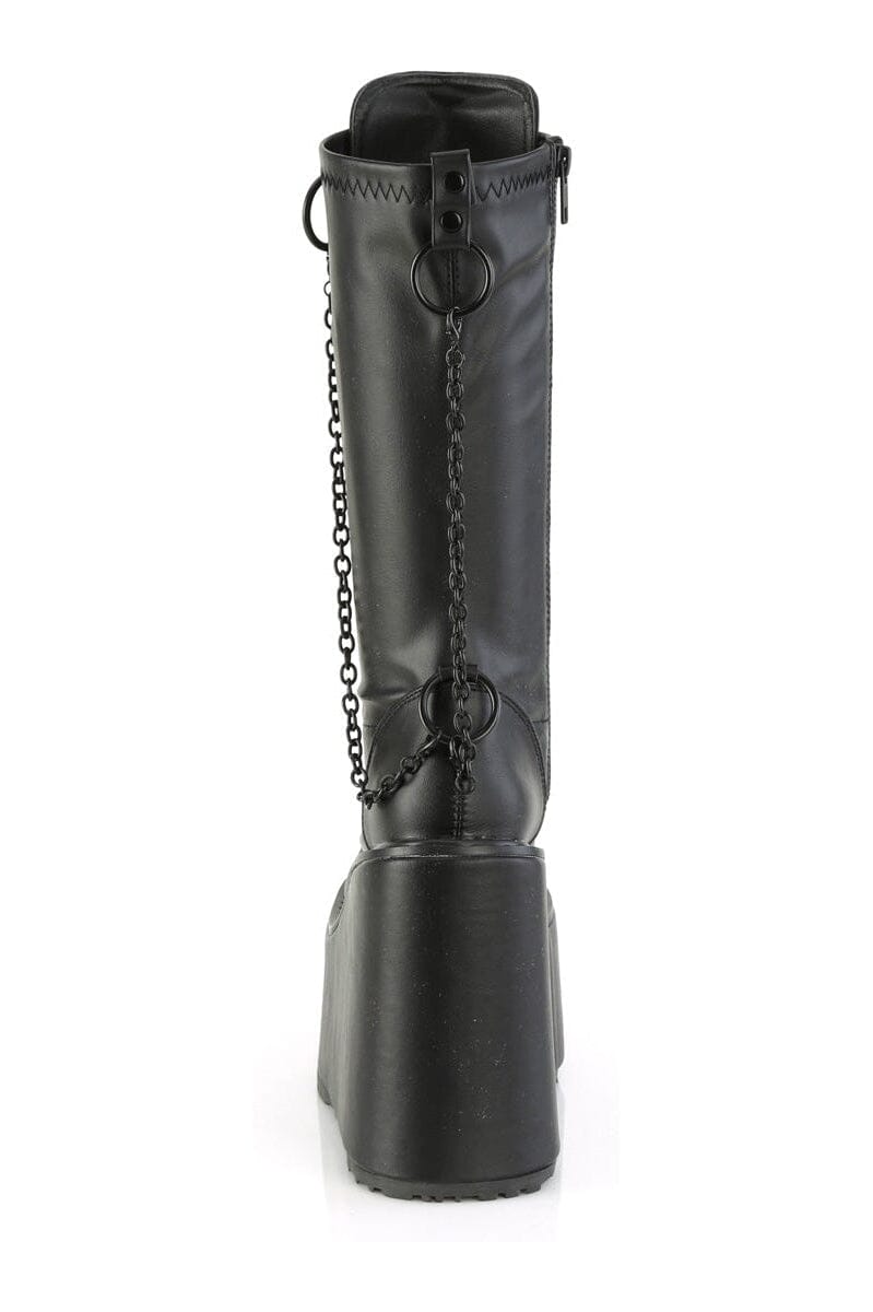 Demonia SWING-150 Black Vegan Leather Knee Boot in Black Vegan Leather