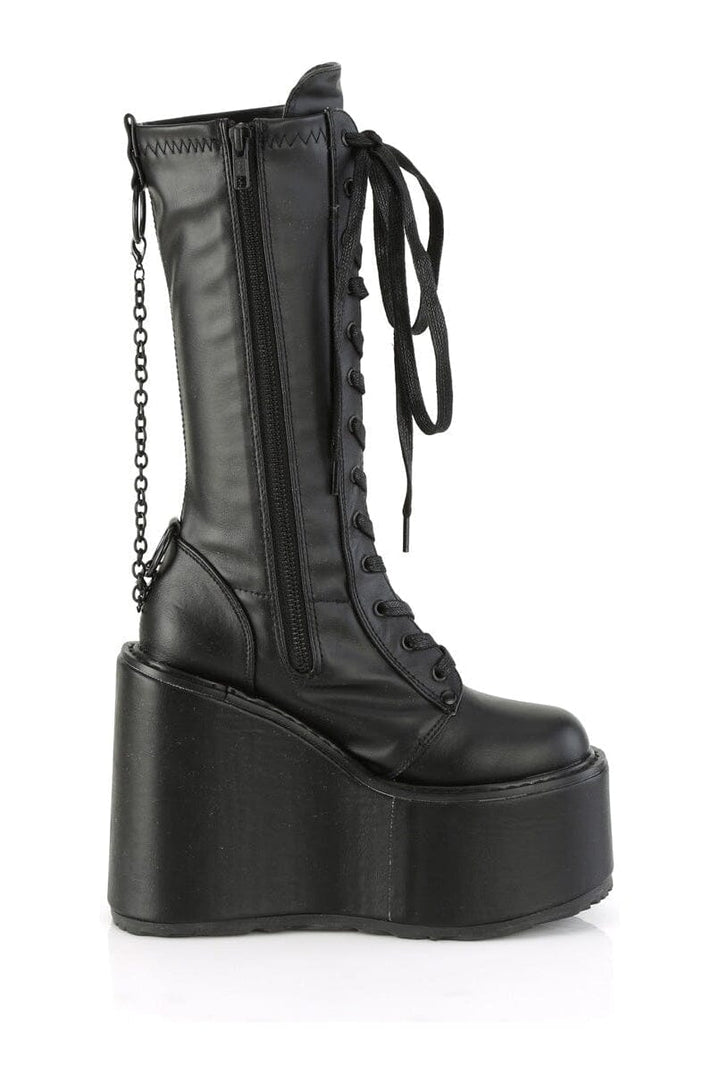 SWING-150 Black Vegan Leather Knee Boot-Knee Boots-Demonia-SEXYSHOES.COM