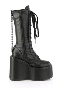 Demonia SWING-150 Black Vegan Leather Knee Boot in Black Vegan Leather