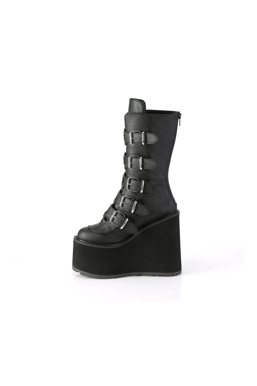 Demonia SWING-230 Black Vegan Leather Knee Boot in Black Vegan Leather