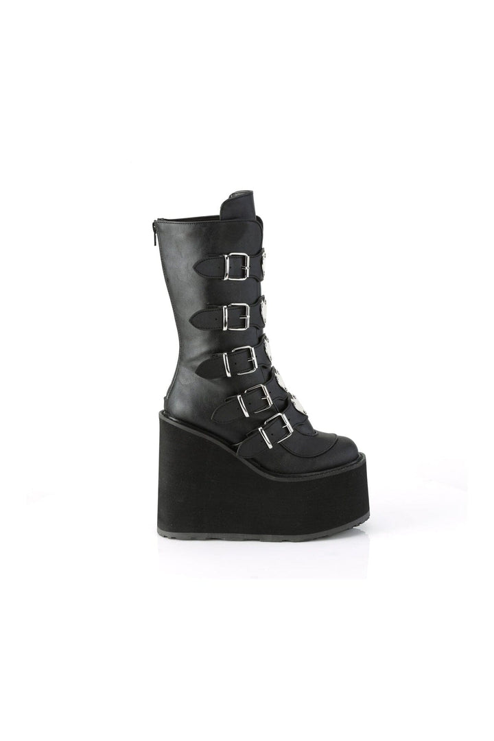 SWING-230 Black Vegan Leather Knee Boot-Knee Boots-Demonia-SEXYSHOES.COM