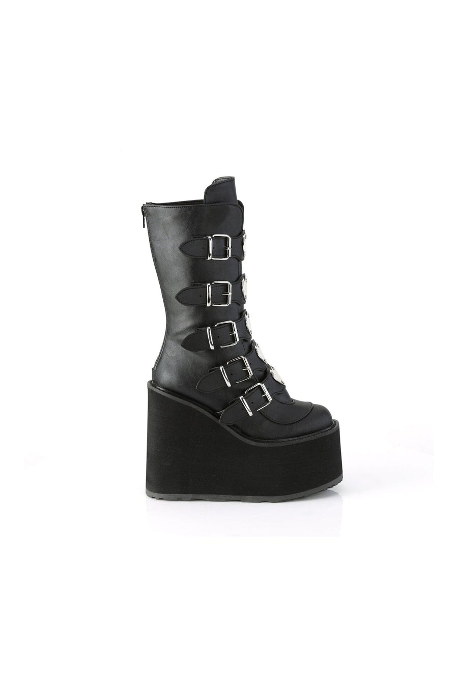 Demonia SWING-230 Black Vegan Leather Knee Boot in Black Vegan Leather