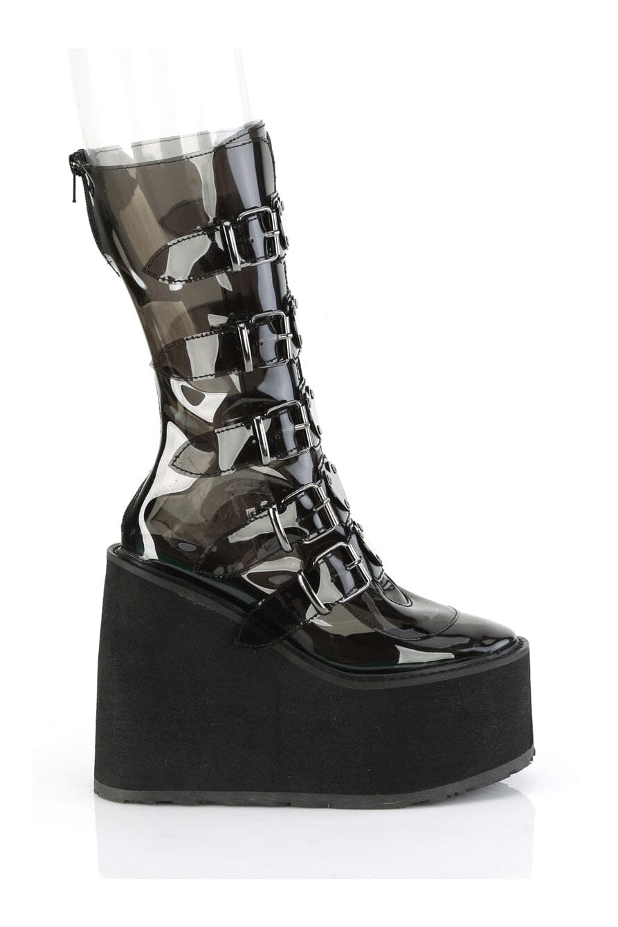 Demonia SWING-230C Black Smoke Knee Boot in Black Smoke