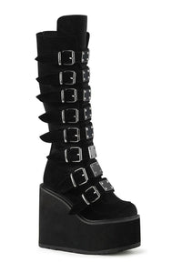 Demonia SWING-815 Black Vegan Suede Knee Boot in Black Vegan Suede from SexyShoes.com