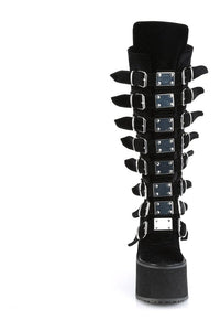 Demonia SWING-815 Black Vegan Suede Knee Boot in Black Vegan Suede