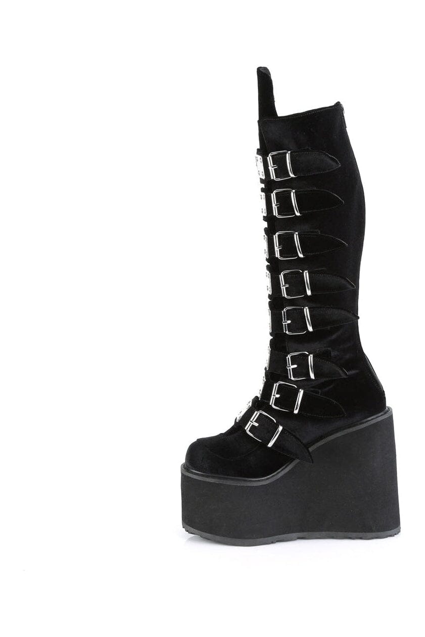 SWING-815 Black Vegan Suede Knee Boot-Knee Boots-Demonia-SEXYSHOES.COM