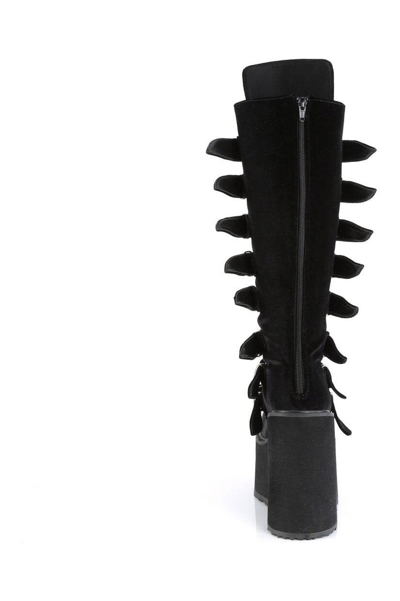 Demonia SWING-815 Black Vegan Suede Knee Boot in Black Vegan Suede