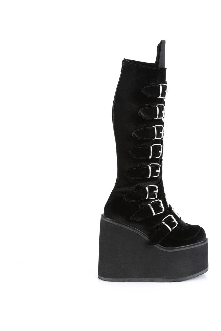 Demonia SWING-815 Black Vegan Suede Knee Boot in Black Vegan Suede