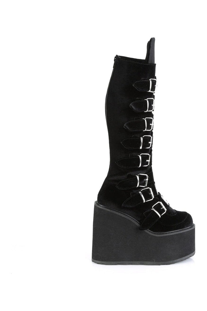 SWING-815 Black Vegan Suede Knee Boot-Knee Boots-Demonia-SEXYSHOES.COM