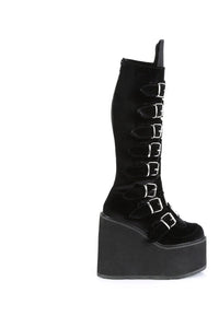 Demonia SWING-815 Black Vegan Suede Knee Boot in Black Vegan Suede