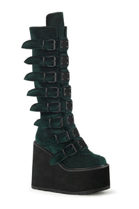 Demonia SWING-815 Green Vegan Suede Knee Boot in Green Vegan Suede from SexyShoes.com
