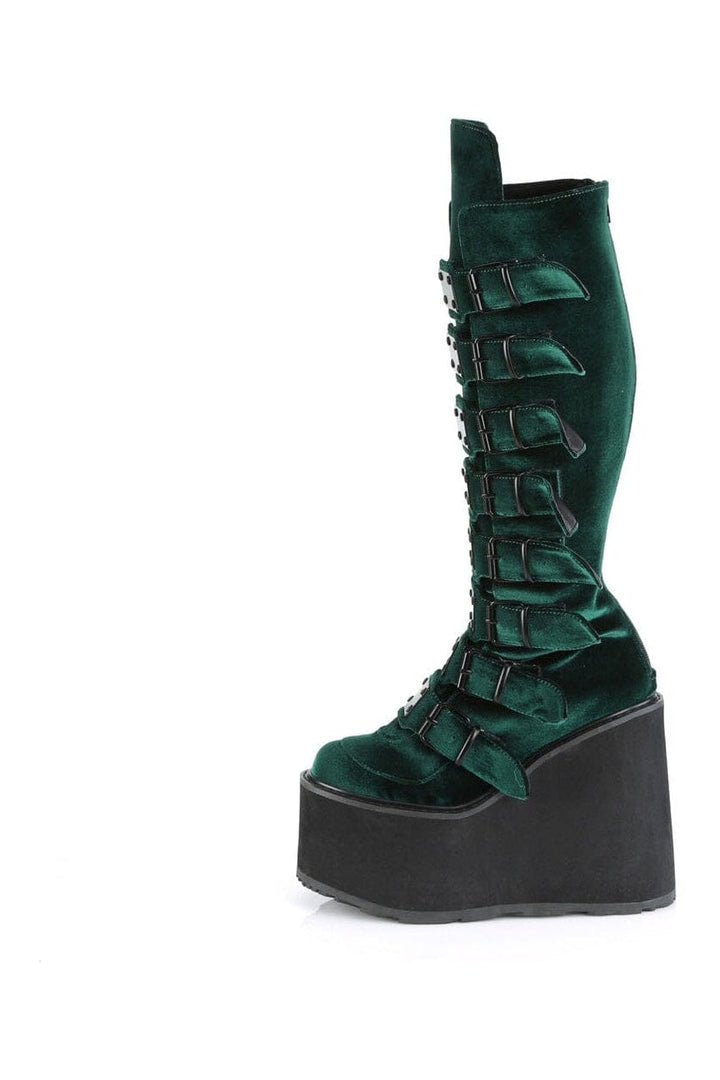 SWING-815 Green Vegan Suede Knee Boot-Knee Boots-Demonia-SEXYSHOES.COM