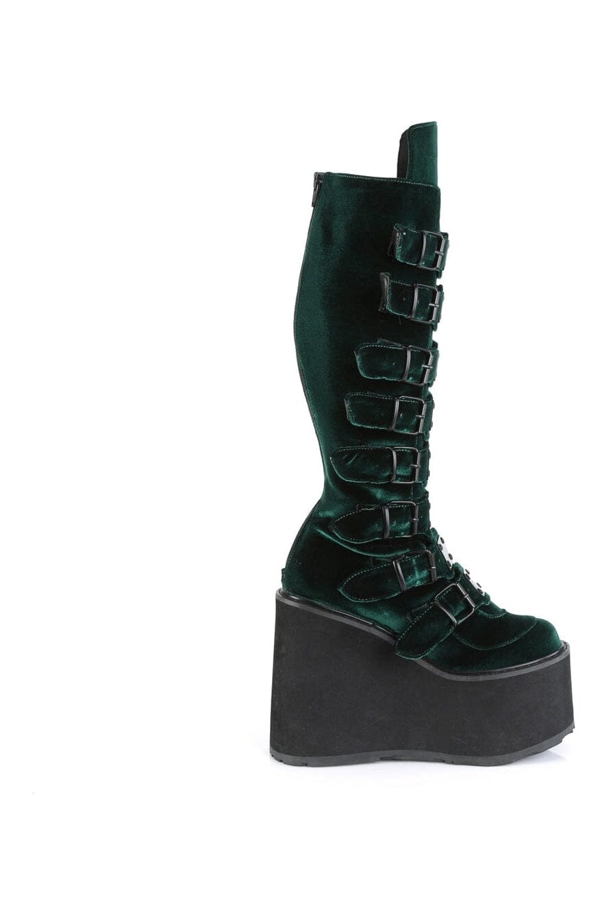 Demonia SWING-815 Green Vegan Suede Knee Boot in Green Vegan Suede