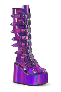 Demonia SWING-815 Purple Hologram Patent Knee Boot in Purple Hologram Patent from SexyShoes.com