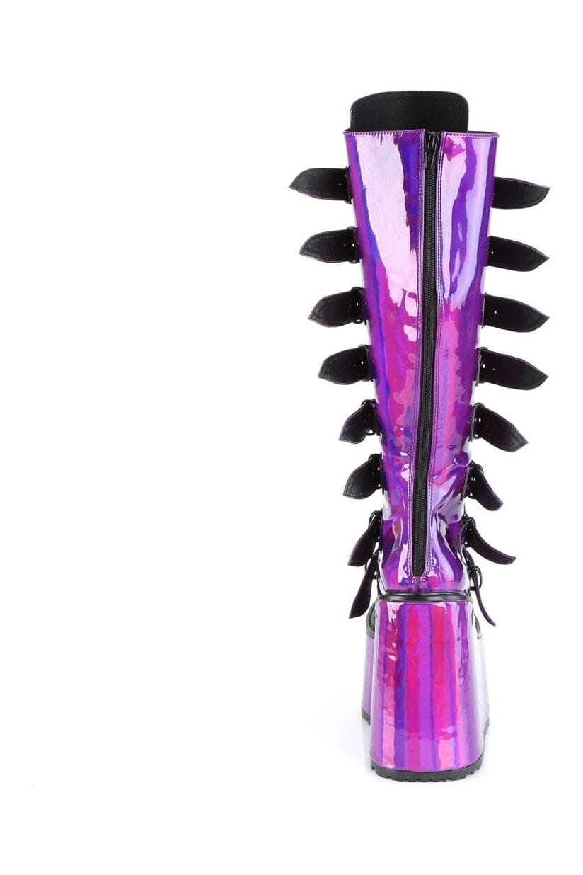 Demonia SWING-815 Purple Hologram Patent Knee Boot in Purple Hologram Patent