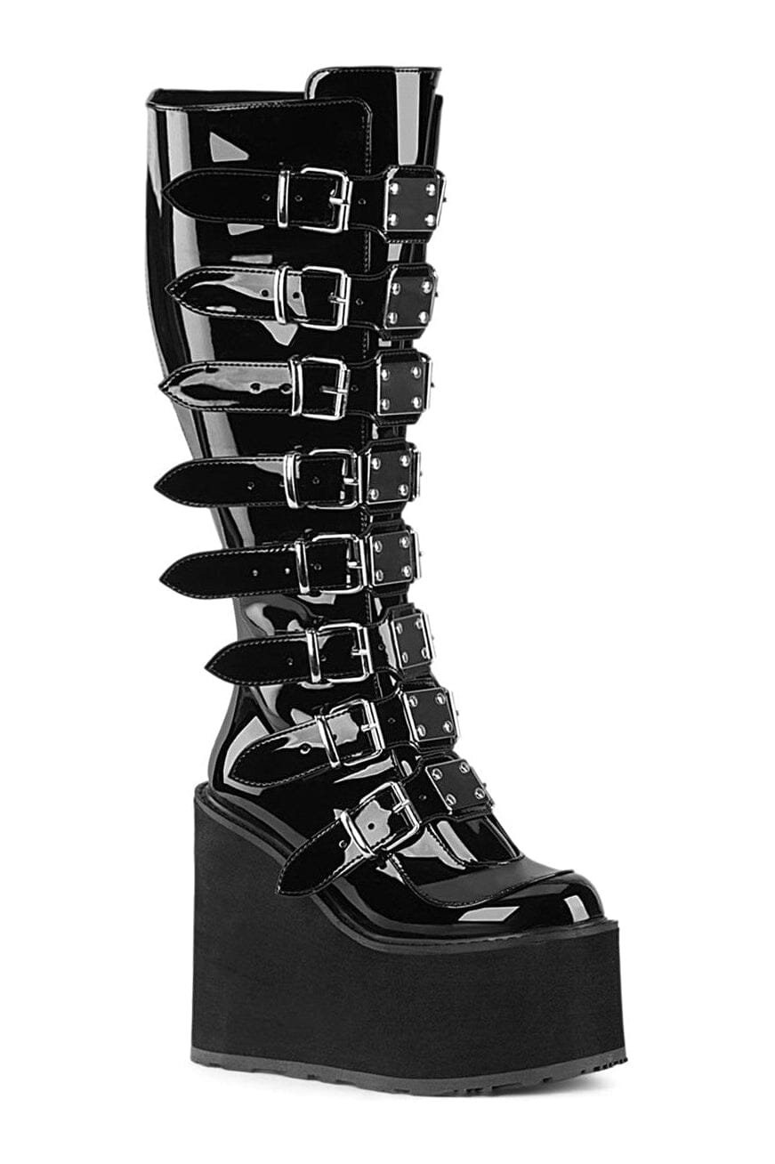 SWING-815WC Black Patent Knee Boot-Knee Boots-Demonia-Black-10-Patent-SEXYSHOES.COM