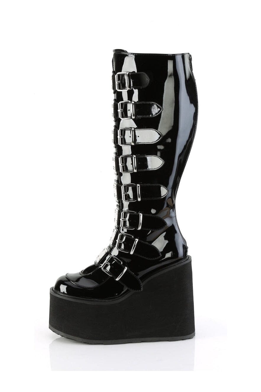 Demonia SWING-815WC Black Patent Knee Boot in Black Patent