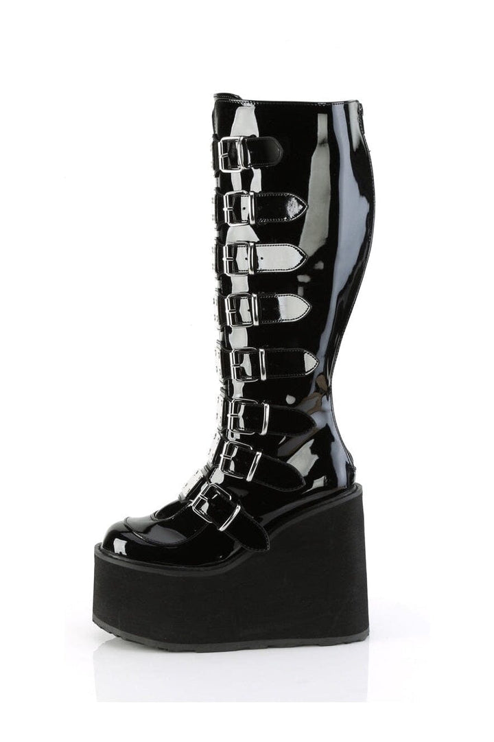 SWING-815WC Black Patent Knee Boot-Knee Boots-Demonia-SEXYSHOES.COM