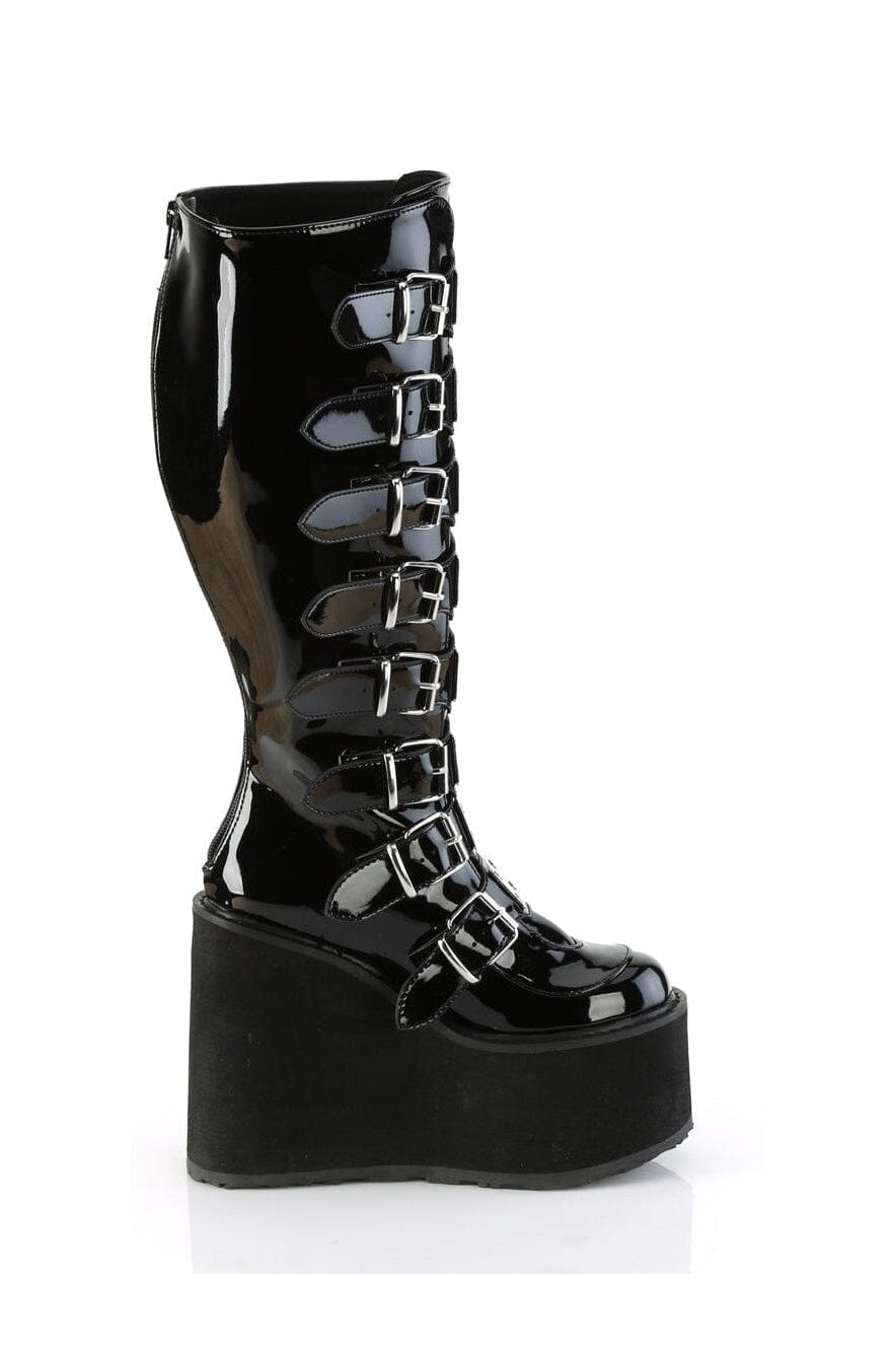 Demonia SWING-815WC Black Patent Knee Boot in Black Patent