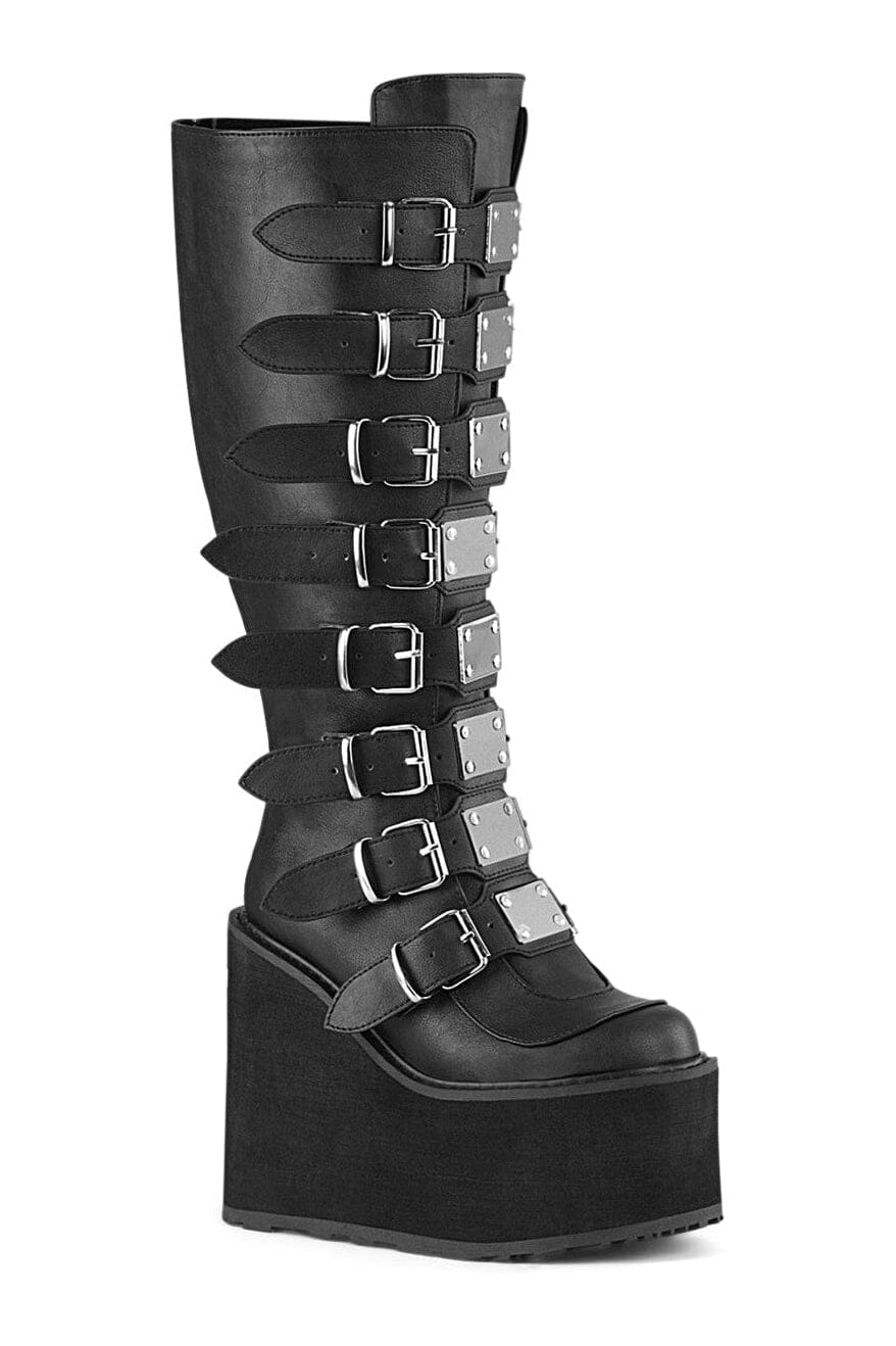 SWING-815WC Black Vegan Leather Knee Boot-Knee Boots-Demonia-Black-10-Vegan Leather-SEXYSHOES.COM
