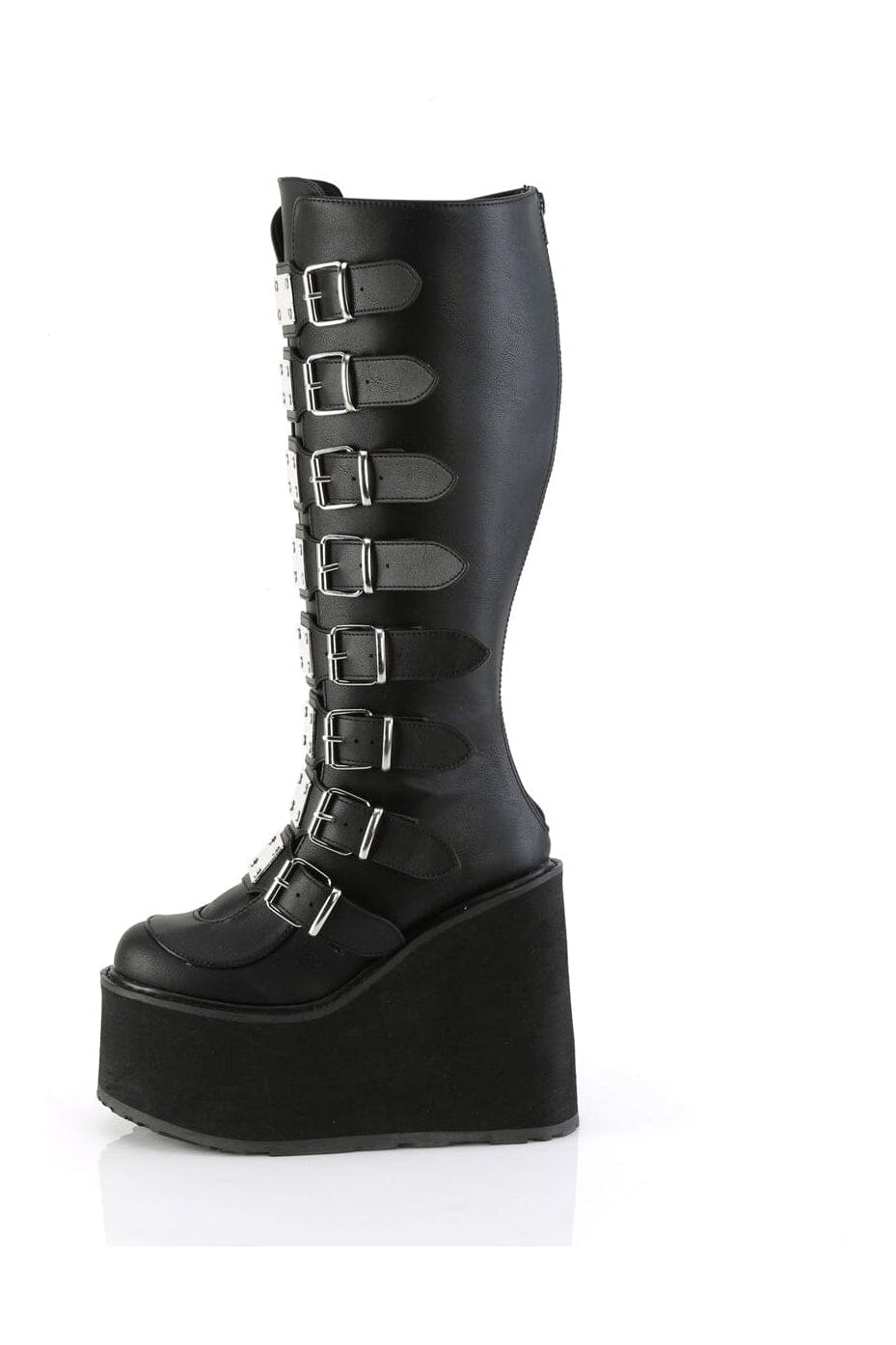 Demonia SWING-815WC Black Vegan Leather Knee Boot in Black Vegan Leather