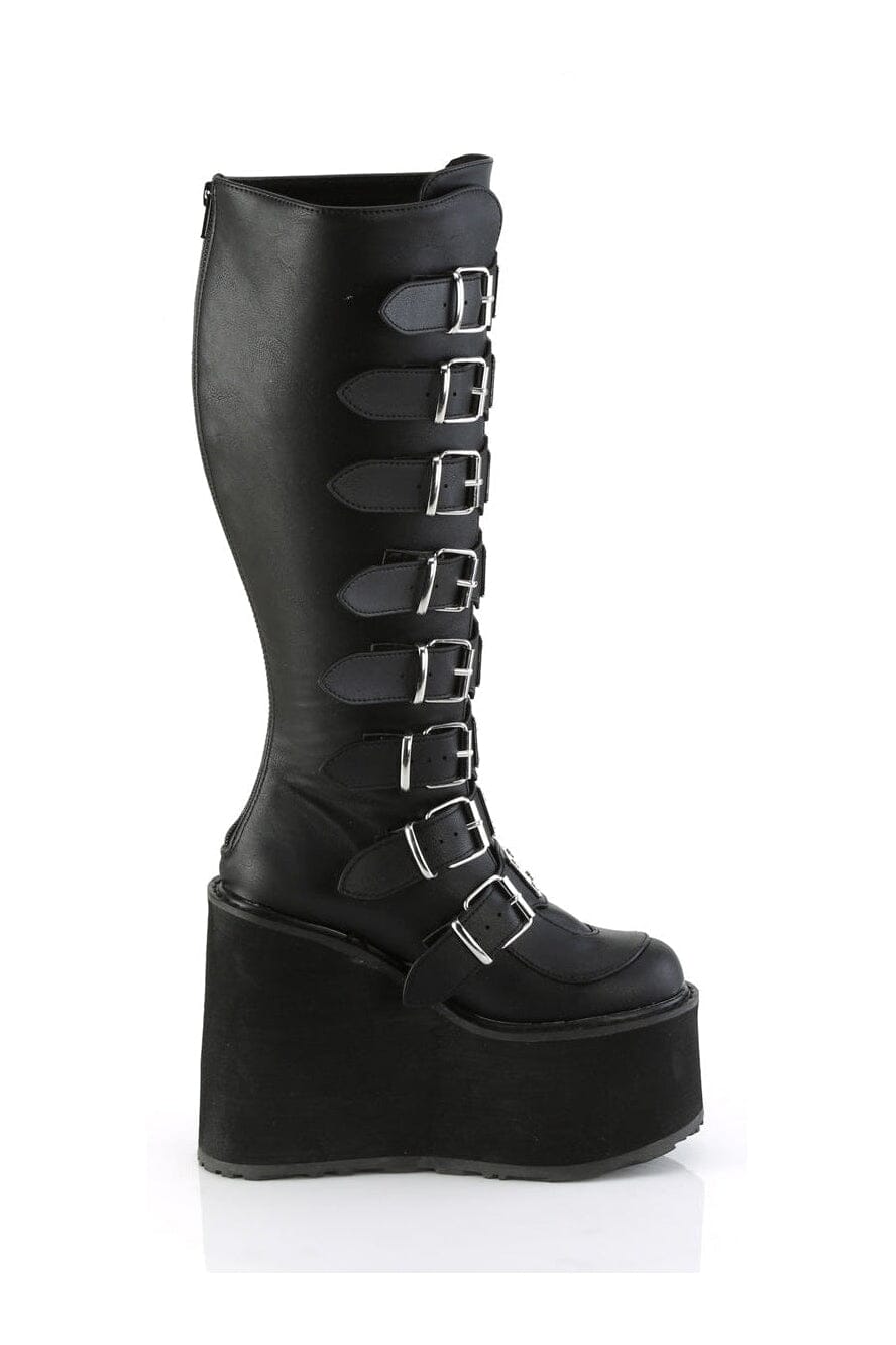 Demonia SWING-815WC Black Vegan Leather Knee Boot in Black Vegan Leather