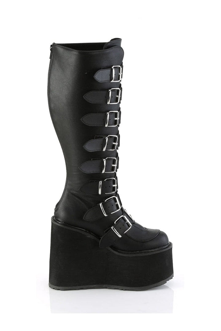 SWING-815WC Black Vegan Leather Knee Boot-Knee Boots-Demonia-SEXYSHOES.COM