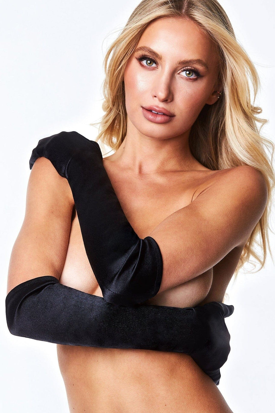 Baci Lingerie Satin Opera Glove in Black  from SexyShoes.com