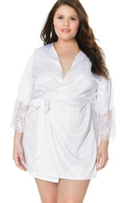 Satin Robe With Eyelash Lace Sleeves | Plus Size