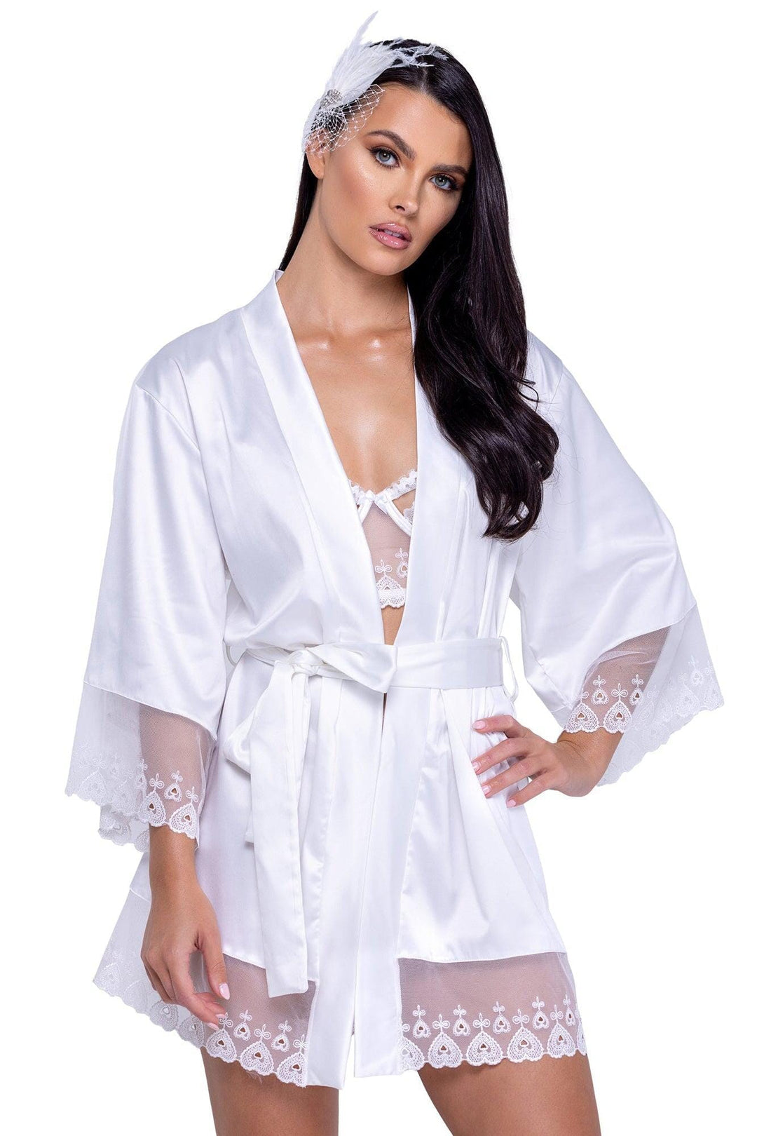 Roma Confidential Satin Robe With Satin Belt in White  from SexyShoes.com