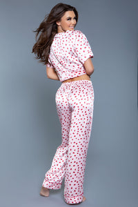 BeWicked Satin V Neck PJ Set in Pink 