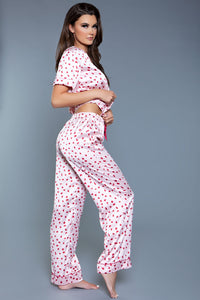 BeWicked Satin V Neck PJ Set in Pink 