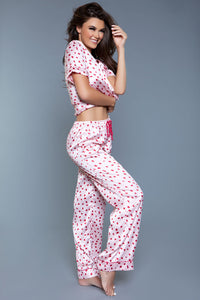 BeWicked Satin V Neck PJ Set in Pink 