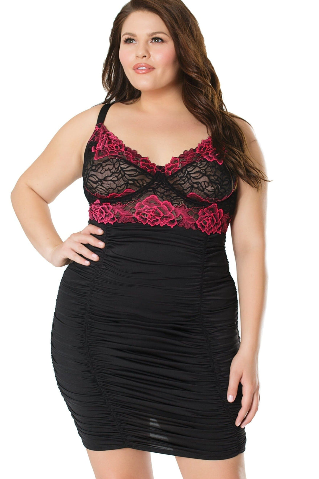 Scallop Lace Chemise | Plus Size-Chemises-Coquette-Black-1/2XL-SEXYSHOES.COM