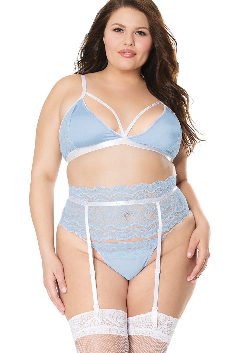 Coquette Scallop Lace Mesh Bralette Set in Blue  from SexyShoes.com