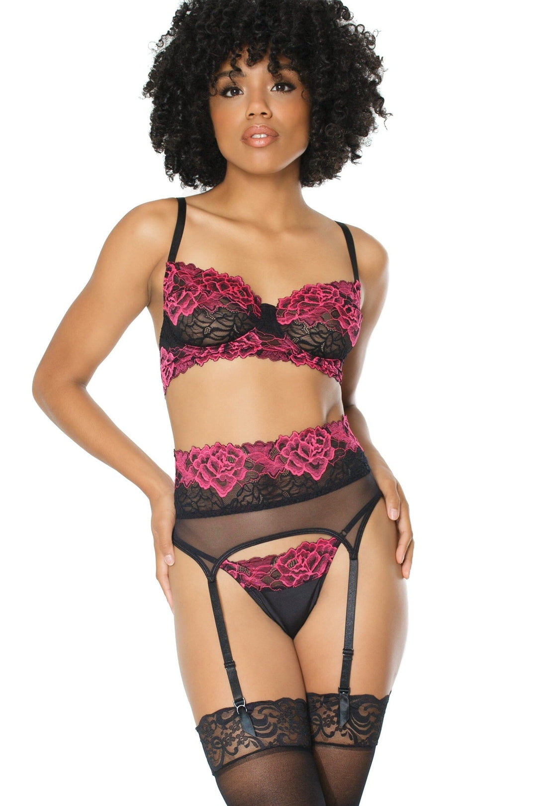 Scallop Stretch Lace Bra Set-Lingerie Sets-Coquette-Black-L-SEXYSHOES.COM