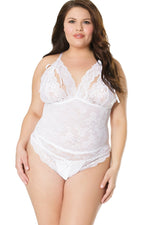 Scallop Stretch Lace Crotchless Teddy | Plus Size