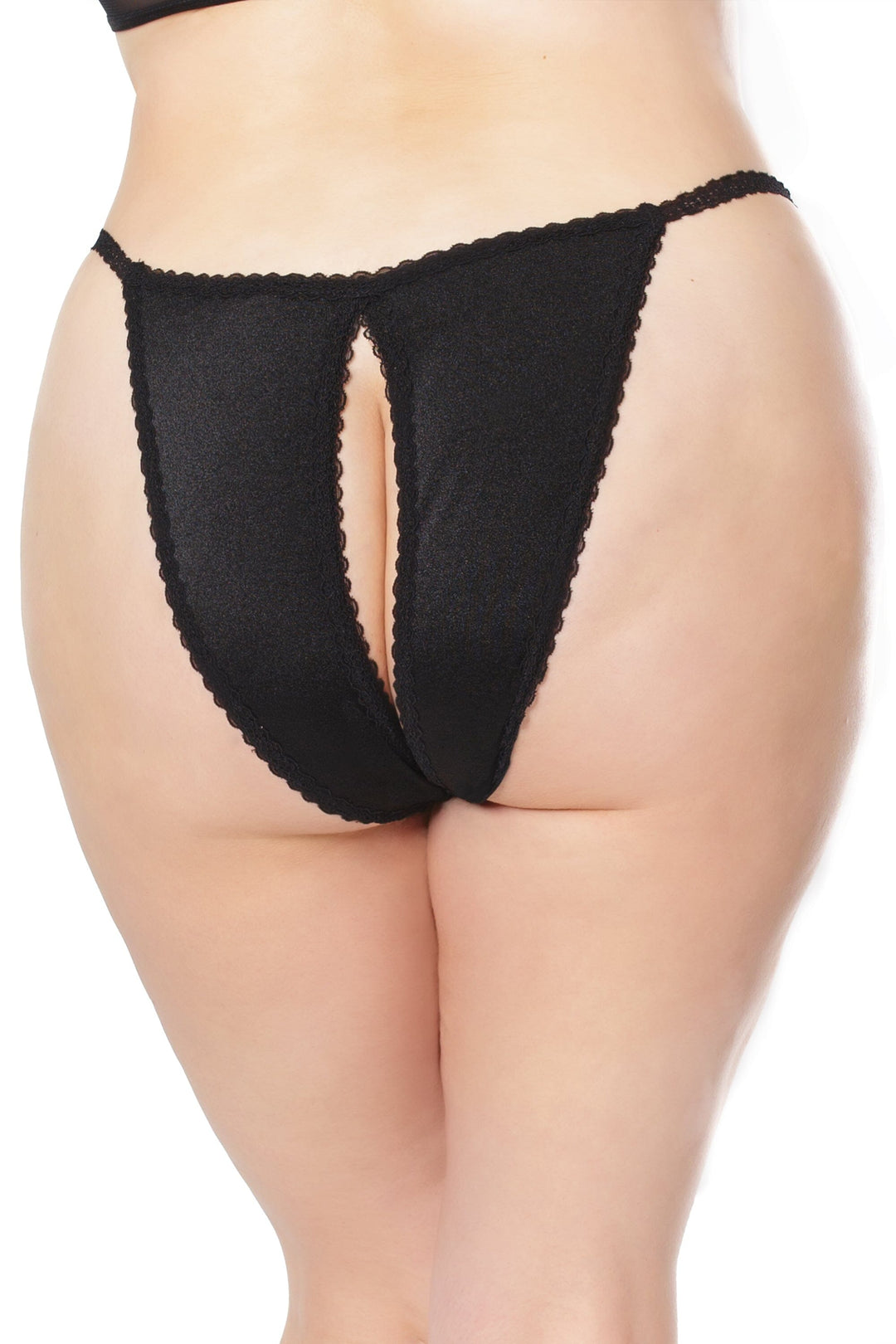 Scalloped Crotchless Thong | Plus Size-Strings + Thongs-Coquette-Black-Q-SEXYSHOES.COM