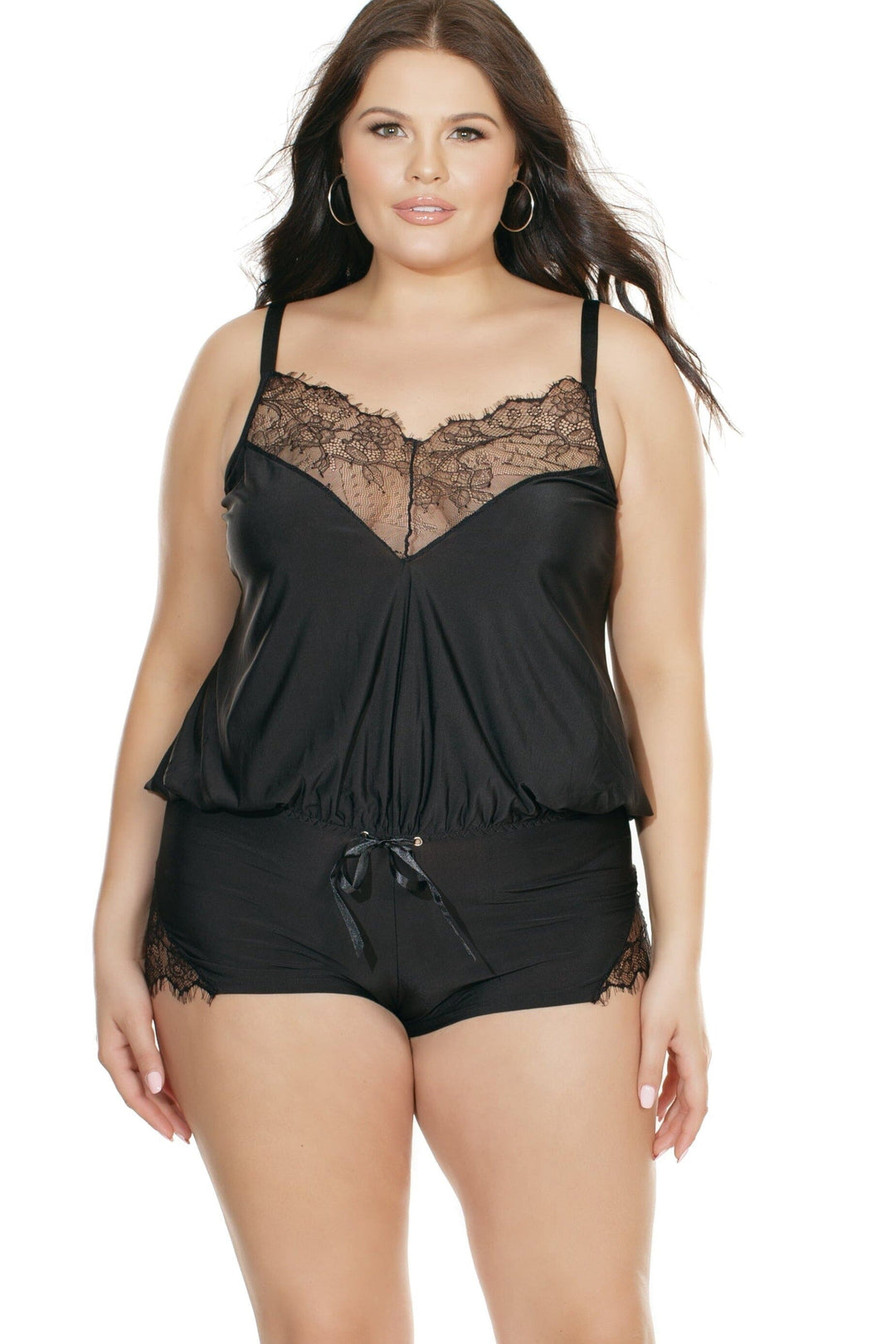 Scalloped Eyelash Romper | Plus Size-Lingerie Romper-Coquette-Black-Q-SEXYSHOES.COM