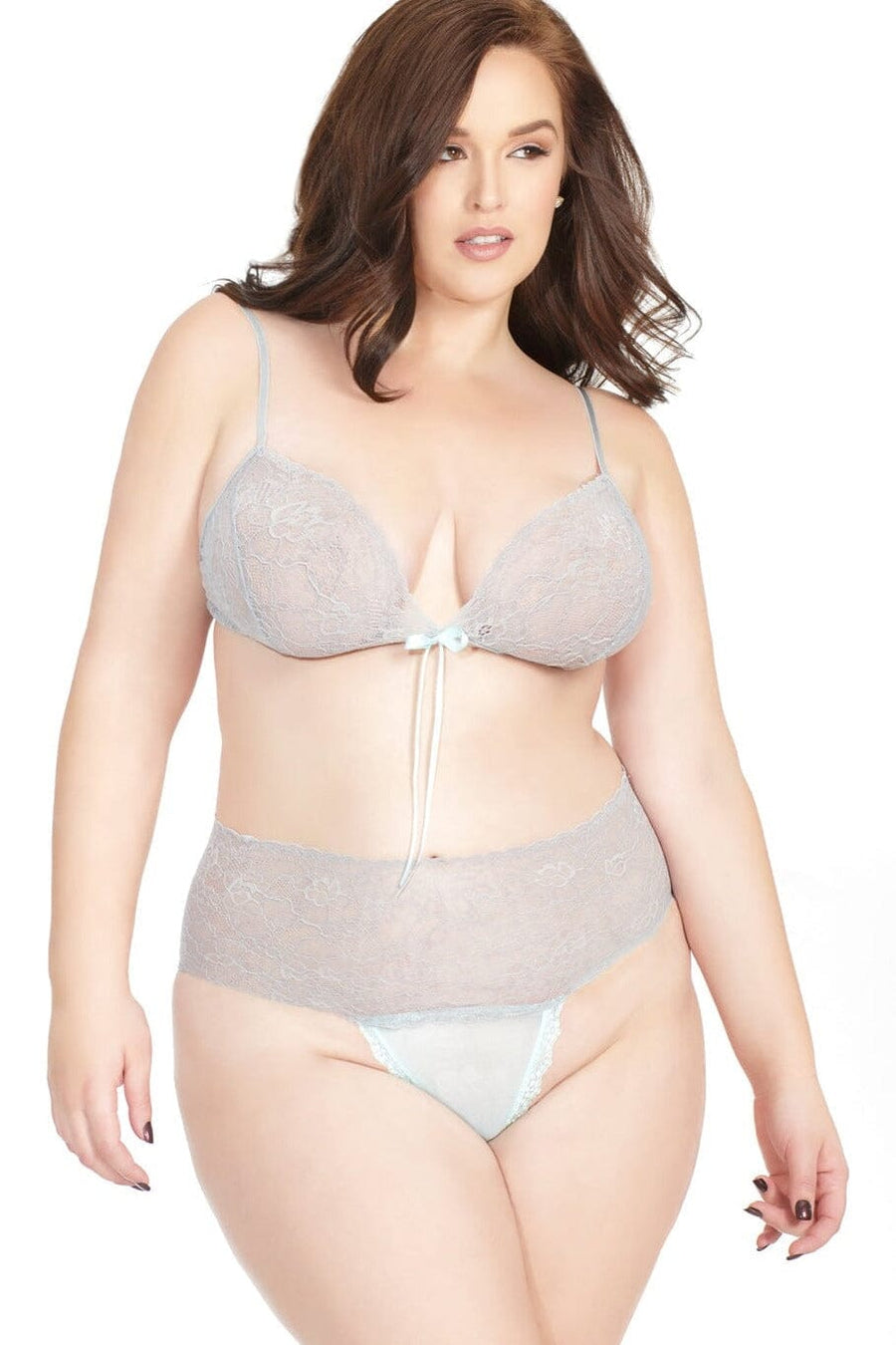 Coquette Scalloped High Waisted Lace Set in Blue  from SexyShoes.com