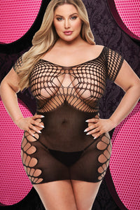 Lapdance Lingerie Sexy Fishnet And Lace Halter Dress in Black  from SexyShoes.com