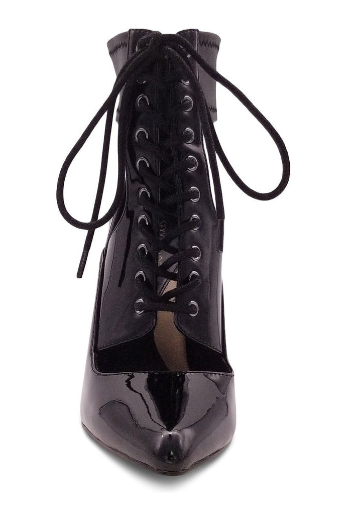 Sexyshoes Signature Lace Up Ankle Bootie with Stretch Ankle Cuff in Black Patent