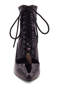 Sexyshoes Signature Lace Up Ankle Bootie with Stretch Ankle Cuff in Black Patent