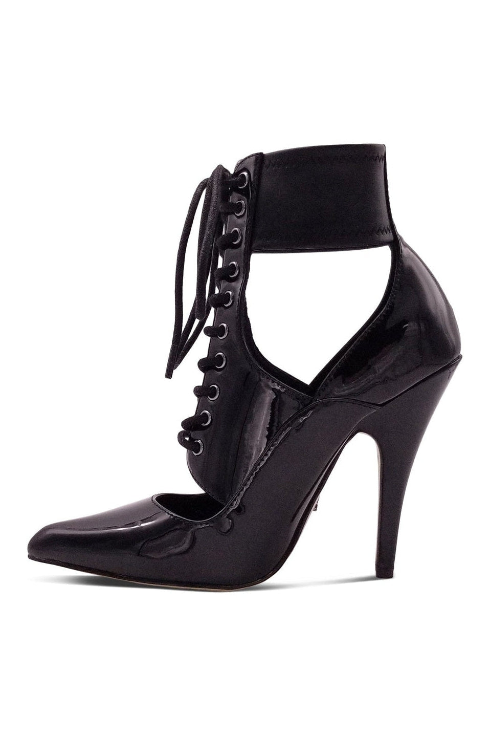 Sexyshoes Signature Lace Up Ankle Bootie with Stretch Ankle Cuff in Black Patent