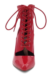 Sexyshoes Signature Lace Up Ankle Bootie with Stretch Ankle Cuff in Red Patent