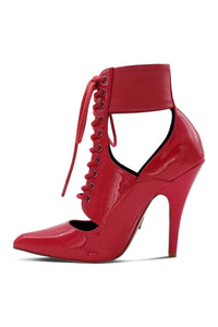 Sexyshoes Signature Lace Up Ankle Bootie with Stretch Ankle Cuff in Red Patent