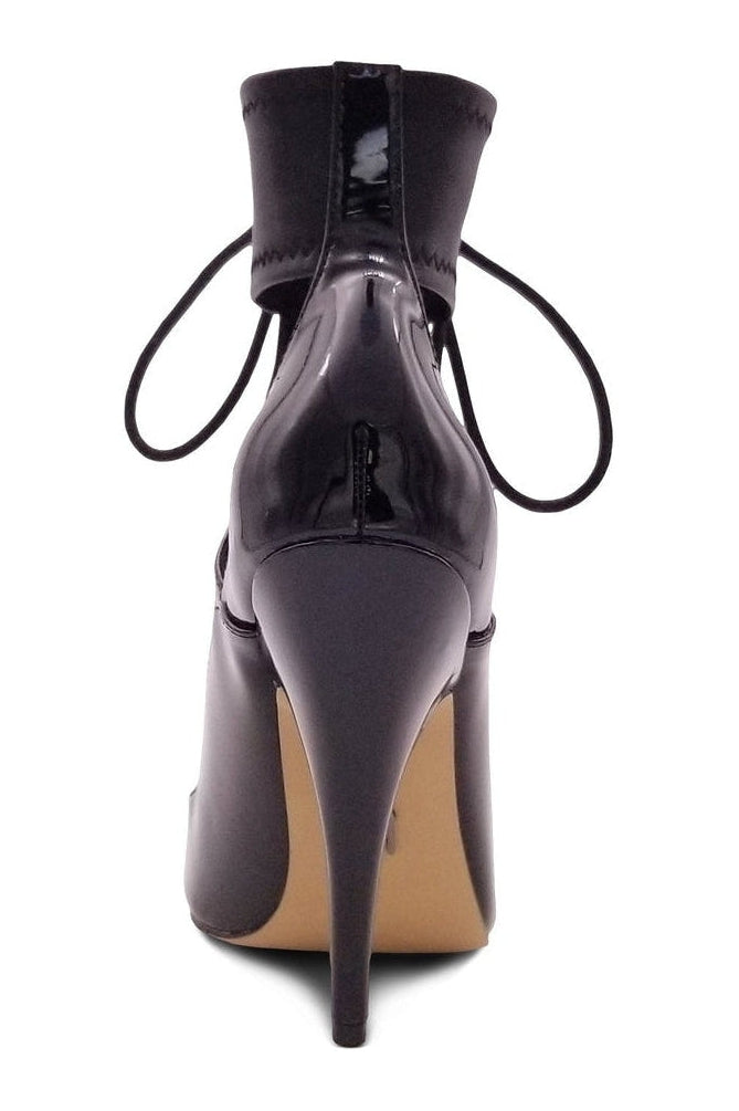 Sexyshoes Signature Lace Up Ankle Bootie with Stretch Ankle Cuff in Black Patent