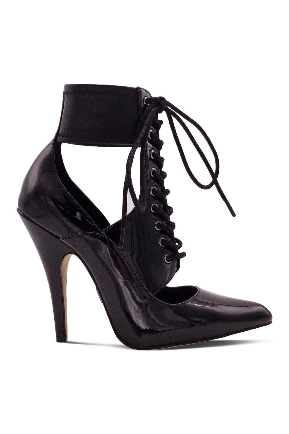 Sexyshoes Signature Lace Up Ankle Bootie with Stretch Ankle Cuff in Black Patent