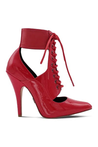 Sexyshoes Signature Lace Up Ankle Bootie with Stretch Ankle Cuff in Red Patent