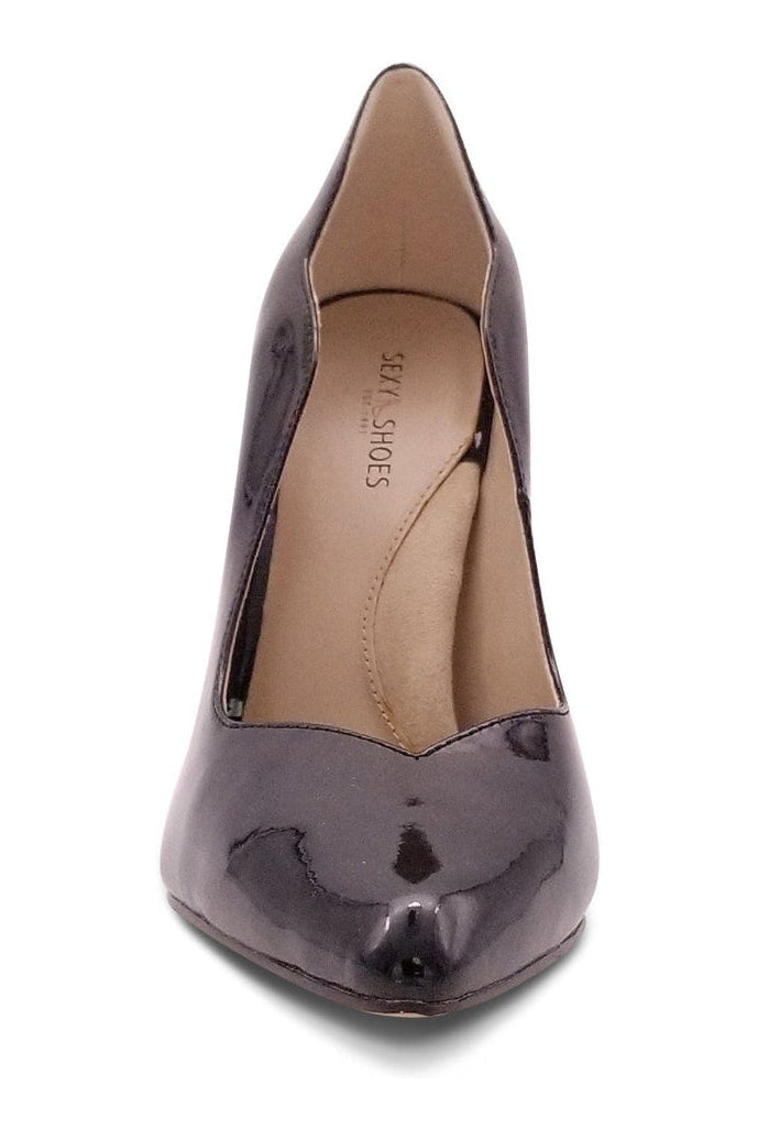 Sexyshoes Signature V Shaped Topline Cute Scalloped Detailed Pump in Black Patent
